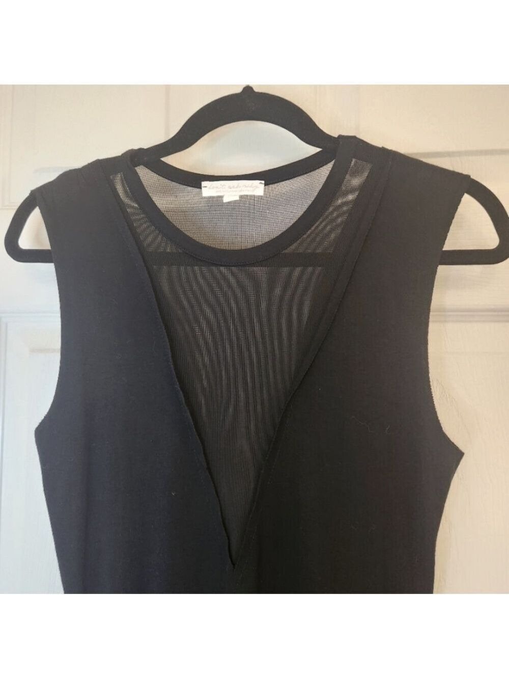 Don't Ask Why Sheer V-Dip Dress One Size Black Tshirt Material Viscose Nylon - Picture 3 of 12